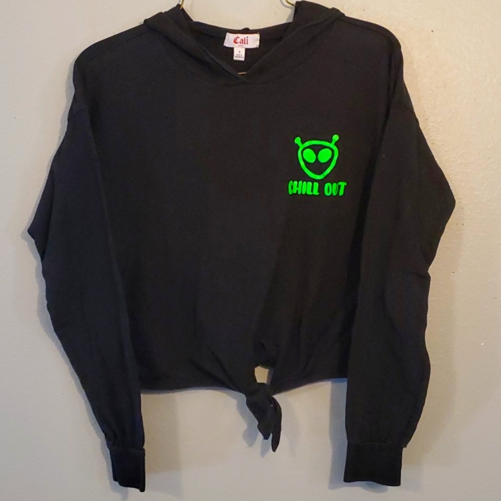 ☆HP☆ Cali Sweatshirt Hoodie pullover frontal tie size S balck w/ green logo